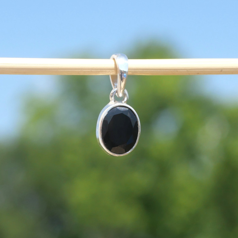 Naturel Onyx Noir Pierre Précieuse 925 Argent Sterling Revêtement