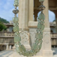 Collier 3 rangs pierres Prehnite et perles d'argent (vert)