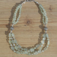 Collier 3 rangs pierres Prehnite et perles d'argent (vert)