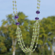 Long collier multi rangs pierres Péridot et Améthyste (vert) (violet)