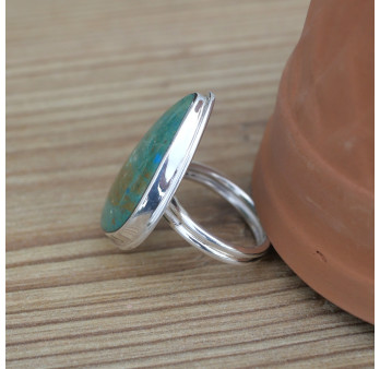 NEW ! Bague monture double argent et pierre Opaline du Pérou (bleu) (vert)