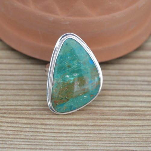 NEW ! Bague monture double argent et pierre Opaline du Pérou (bleu) (vert)