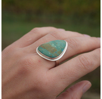 Bague monture double argent et pierre Opaline du Pérou (bleu) (vert) T58