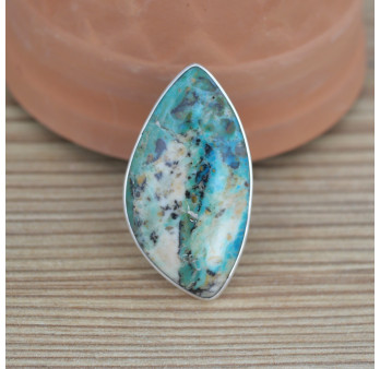 NEW ! Bague allongée en argent et Opaline du Pérou (bleu) (vert)