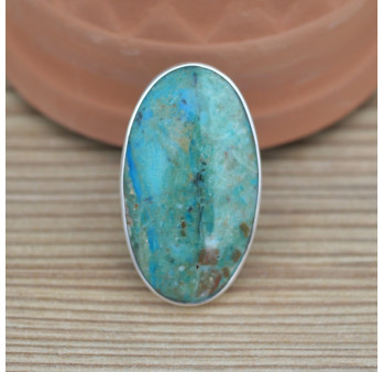 NEW ! Bague ovale Opaline du Pérou et argent (bleu) (vert)