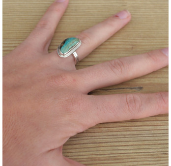 Petite bague en argent et Opaline du Pérou (bleu) (vert) T51
