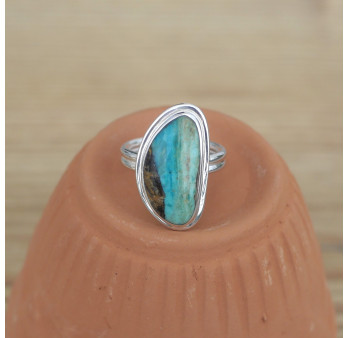 NEW ! Petite bague en argent et Opaline du Pérou (bleu) (vert)