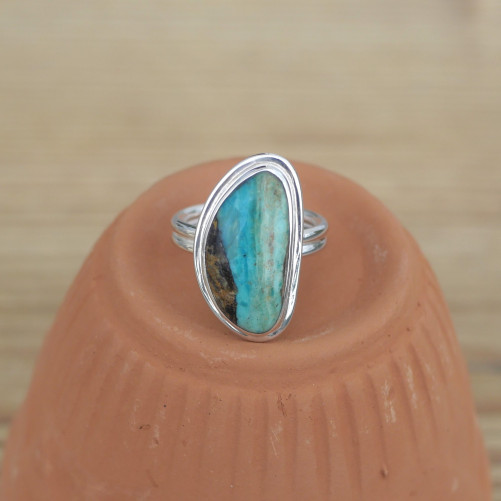 NEW ! Petite bague en argent et Opaline du Pérou (bleu) (vert)