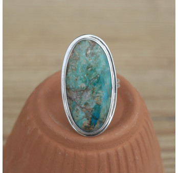 NEW ! Longue bague ovale Opaline du Pérou et argent (bleu) (vert)