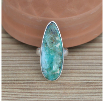 NEW ! Longue bague goutte en argent et Opaline du Pérou (bleu) (vert)