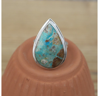 NEW ! Bague goutte en Opaline du Pérou et argent (bleu) (vert) (brun)
