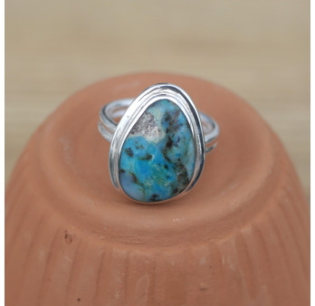 NEW ! Petite bague en argent et Opaline du Pérou (bleu) (vert)