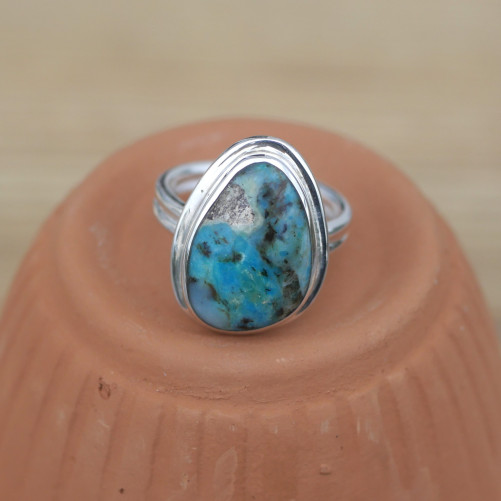 NEW ! Petite bague en argent et Opaline du Pérou (bleu) (vert)