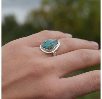 Petite bague en argent et Opaline du Pérou (bleu) (vert) T51