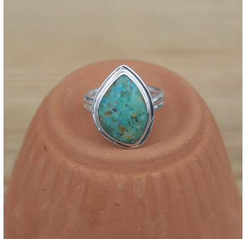 NEW ! Petite bague en argent et Opaline du Pérou (bleu) (vert)