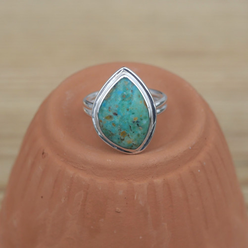 NEW ! Petite bague en argent et Opaline du Pérou (bleu) (vert)