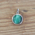 Pendentif rond pierre Malachite et argent (vert)