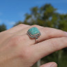 NEW ! Petite bague carrée argent ciselé et Amazonite (vert)