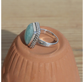 NEW ! Petite bague carrée argent ciselé et Amazonite (vert)