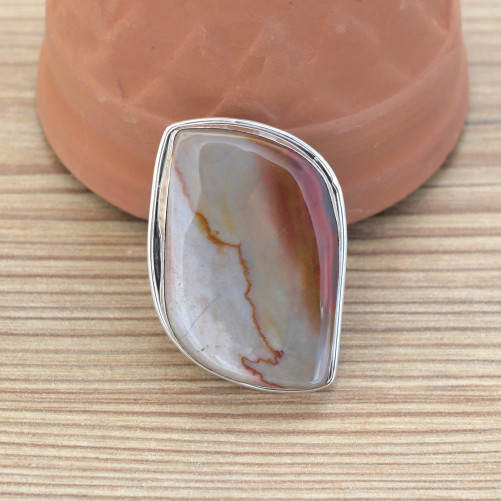 NEW ! Grosse bague en argent et Jaspe mokaite (gris) (rouge) T57