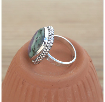 NEW ! Bague rectangle argent ciselé et pierre Rubis sur Zoisite (rose) (vert) T55