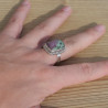 NEW ! Bague rectangle argent ciselé et pierre Rubis sur Zoisite (rose) (vert) T55