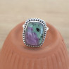 NEW ! Bague rectangle argent ciselé et pierre Rubis sur Zoisite (rose) (vert) T55