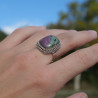 NEW ! Bague rectangle argent ciselé et pierre Rubis sur Zoisite (rose) (vert) T55