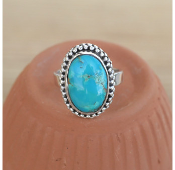 NEW ! Petite bague ovale pierre Turquoise d'Arizona et argent ciselé (bleu) T55