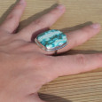 Grosse bague rectangulaire en pierre Azurite Malachite et argent (bleu) (vert) T57