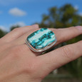 Grosse bague rectangulaire en pierre Azurite Malachite et argent (bleu) (vert) T57