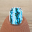 Grosse bague rectangulaire en pierre Azurite Malachite et argent (bleu) (vert) T57
