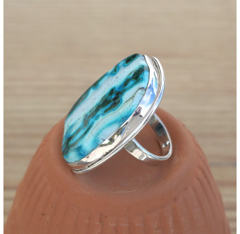 NEW ! Grosse bague rectangulaire en pierre Azurite Malachite et argent (bleu) (vert) T57