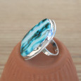 Grosse bague rectangulaire en pierre Azurite Malachite et argent (bleu) (vert) T57
