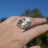 NEW ! Grosse bague ovale argent et pierre Magnésite (brun) (blanc) T58