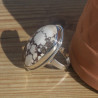 NEW ! Grosse bague ovale argent et pierre Magnésite (brun) (blanc) T58