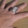 NEW ! Grosse bague ovale argent et pierre Magnésite (brun) (blanc) T58
