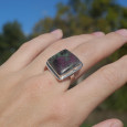 Bague carrée argent et pierre Rubis sur Zoisite (rose) (vert) T55