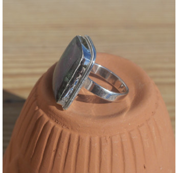 NEW ! Bague carrée argent et pierre Rubis sur Zoisite (rose) (vert) T55