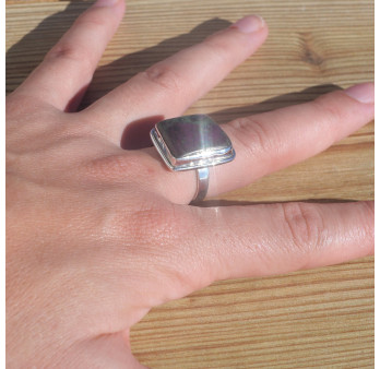 NEW ! Bague carrée argent et pierre Rubis sur Zoisite (rose) (vert) T55