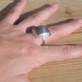 Bague carrée argent et pierre Rubis sur Zoisite (rose) (vert) T55