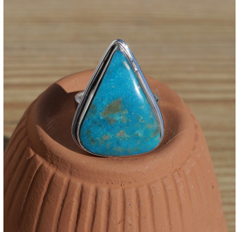 NEW ! Bague triangulaire en argent et pierre plate Turquoise d'Arizona (bleu) T57