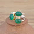 Bague moderne 3 anneaux soudés et 3 pierres en Agate verte (vert) T53