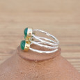 Bague moderne 3 anneaux soudés et 3 pierres en Agate verte (vert) T53