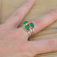Bague moderne 3 anneaux soudés et 3 pierres en Agate verte (vert) T53