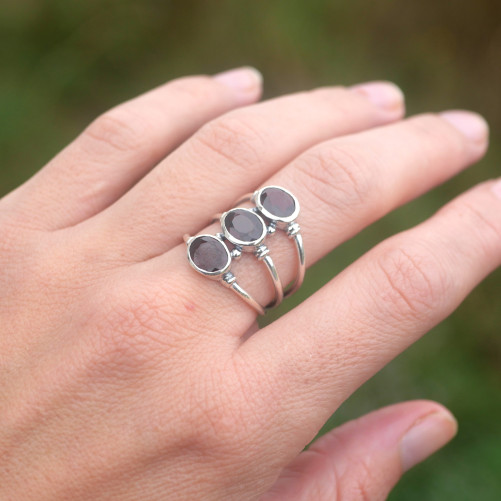 Bague 3 pierres ovales Grenat triple anneau (rouge) T58