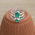 Anneau large argent et 4 pierres facettées en Agate verte (vert) T56