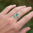 Anneau large argent et 4 pierres facettées en Agate verte (vert) T56