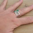 Anneau large argent et 4 pierres facettées en Agate verte (vert) T56