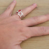NEW ! Anneau large argent et 4 pierres facettées en Cornaline (orange) T53/61